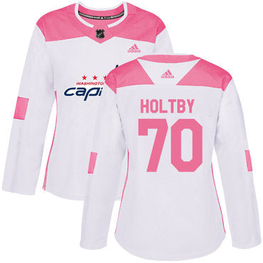 Adidas Washington Capitals 70 Braden Holtby White Pink Authentic Fashion Womens Stitched Nhl Jersey
