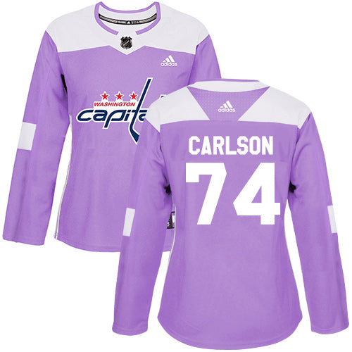 Adidas Washington Capitals 74 John Carlson Purple Authentic Fights Cancer Womens Stitched Nhl Jersey