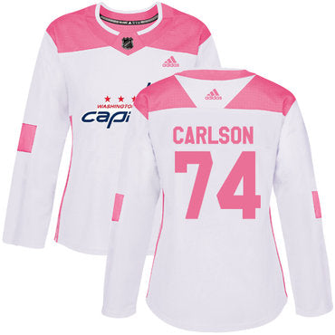 Adidas Washington Capitals 74 John Carlson White Pink Authentic Fashion Womens Stitched Nhl Jersey