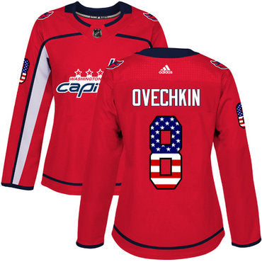 Adidas Washington Capitals 8 Alex Ovechkin Red Home Authentic Usa Flag Womens Stitched Nhl Jersey