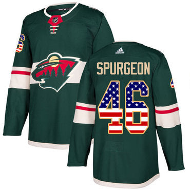 Adidas Wild 46 Jared Spurgeon Green Home Authentic Usa Flag Stitched Nhl Jersey