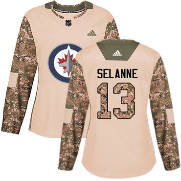 Adidas Winnipeg Jets 13 Teemu Selanne Camo Authentic 2017 Veterans Day Womens Stitched Nhl Jersey