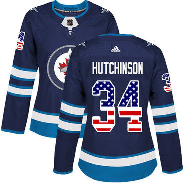 Adidas Winnipeg Jets 34 Michael Hutchinson Navy Blue Home Authentic Usa Flag Womens Stitched Nhl Jersey
