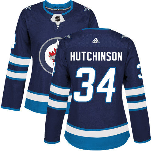 Adidas Winnipeg Jets 34 Michael Hutchinson Navy Blue Home Authentic Womens Stitched Nhl Jersey