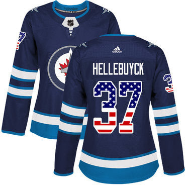 Adidas Winnipeg Jets 37 Connor Hellebuyck Navy Blue Home Authentic Usa Flag Womens Stitched Nhl Jersey