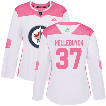 Adidas Winnipeg Jets 37 Connor Hellebuyck White Pink Authentic Fashion Womens Stitched Nhl Jersey