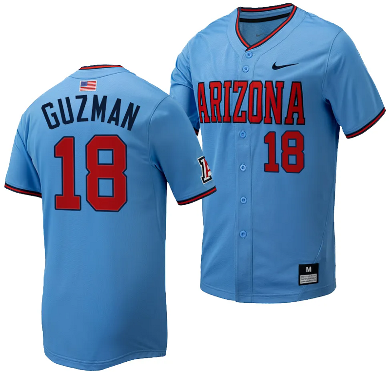 Adonys Guzman Jersey #18 Arizona Wildcats Replica Baseball Full-Button Light Blu
