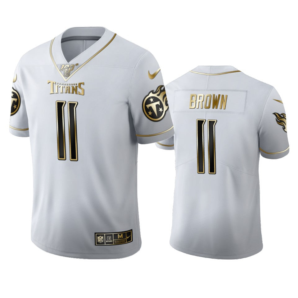 Aj Brown Titans White 100th Season Golden Edition Jersey