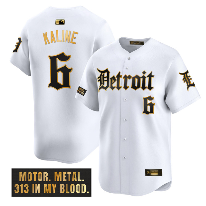 Al Kaline Jersey #6 Detroit Tigers Motor Gothic Edition Stitched White Gold