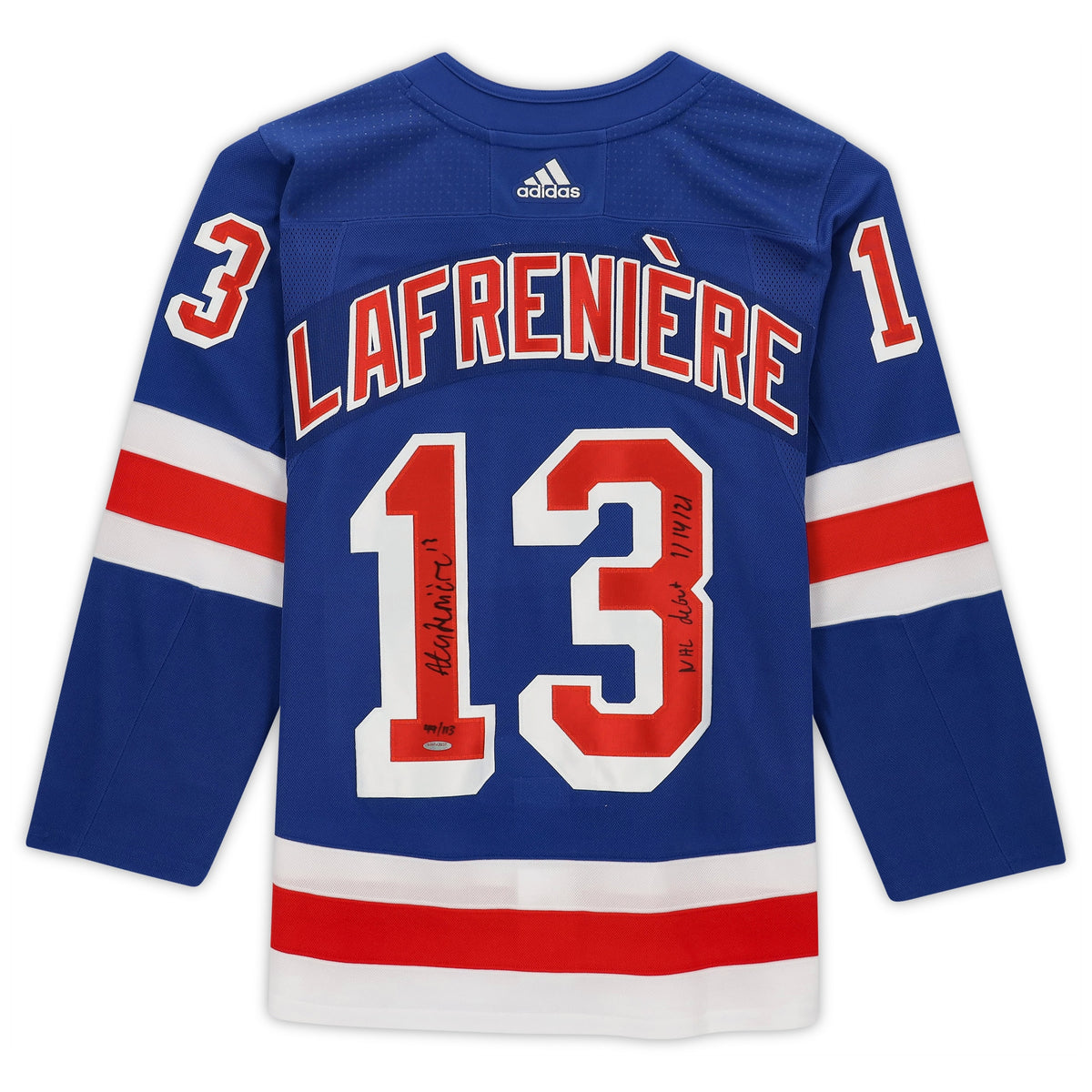 Alexis Lafreniere New York Rangers Upper Deck Autographed Blue Jersey With Nhl Debut 11421 Inscription Limited Brandedition Of 113