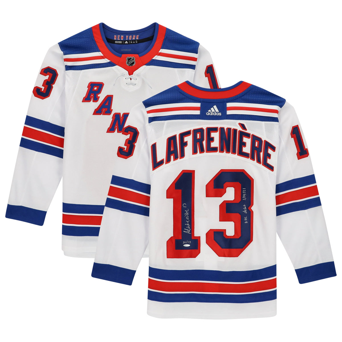 Alexis Lafreniere New York Rangers Upper Deck Autographed White Jersey With Nhl Debut 11421 Inscription Limited Brandedition Of 113