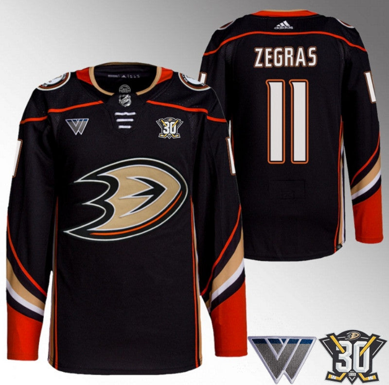 Anaheim Ducks 11 Trevor Zegras Black 30th Anniversary Stitched Jersey