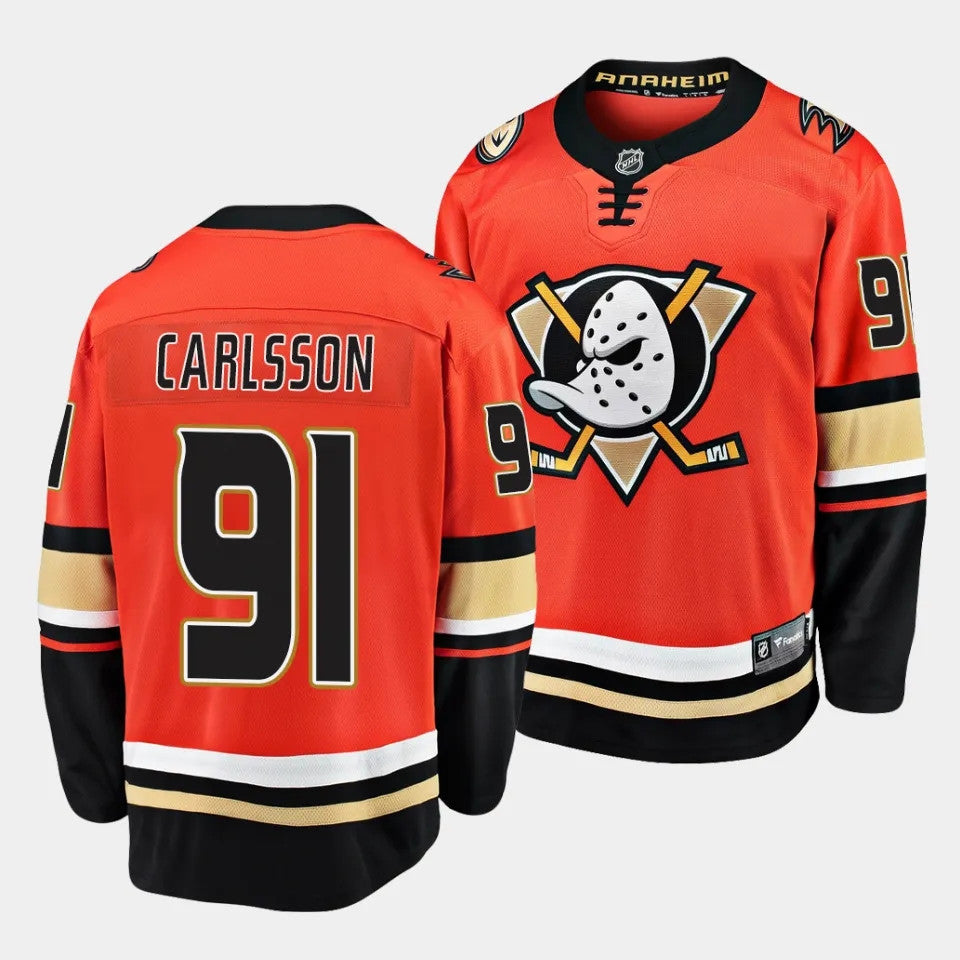Anaheim Ducks 91 Leo Carlsson 2023 Nhl Draft Home Orange Jersey
