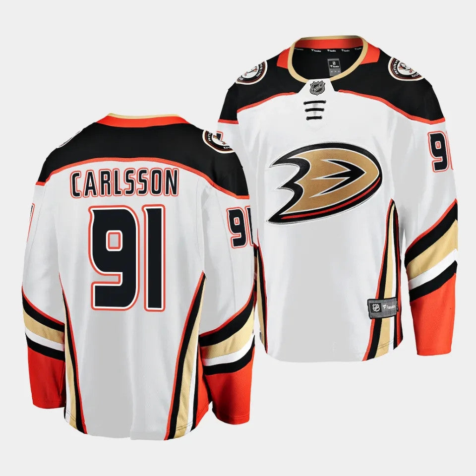 Anaheim Ducks 91 Leo Carlsson Away White Jersey 2023 Nhl Draft