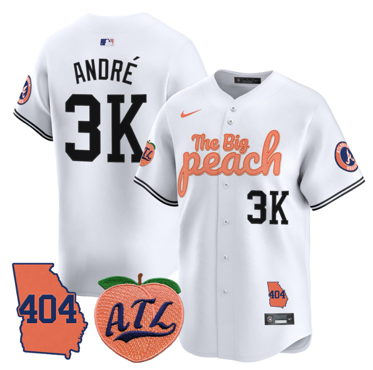 Andr Jersey #3K Atlanta Braves 404 & The Big Peach Premier Limited Stitched Whit