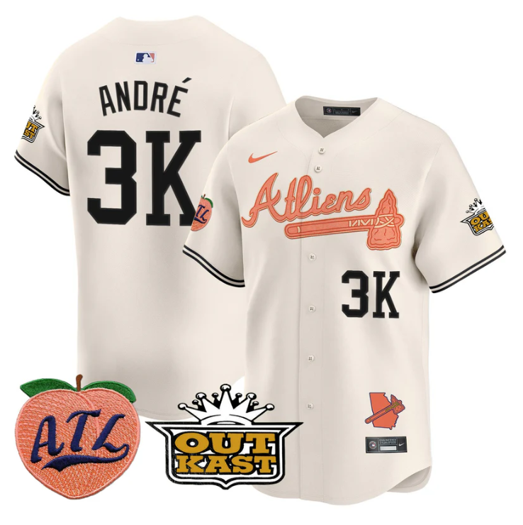 Andr Jersey #3K Atlanta Braves Atliens Peach Vapor Premier Limited Stitched