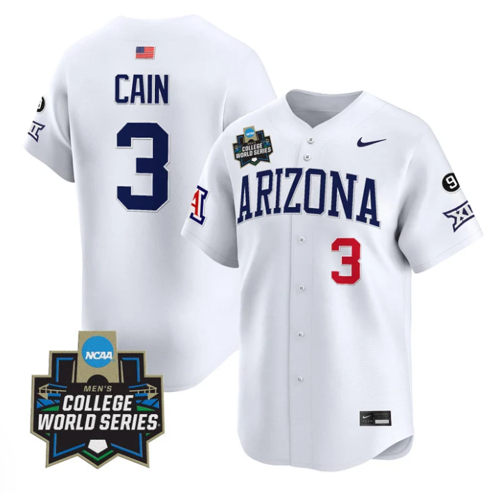 Andrew Cain Jersey #3 Arizona Wildcats 2025 World Series Stitched White
