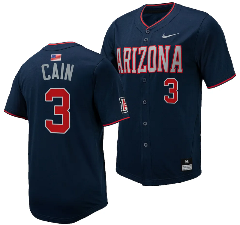 Andrew Cain Jersey #3 Arizona Wildcats Replica Baseball Full-Button Navy