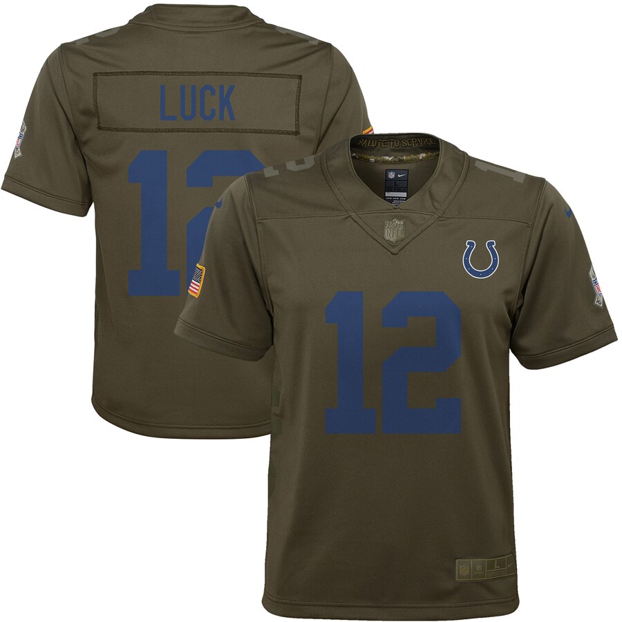 Andrew Luck Indianapolis Colts Nike Youth Salute To Service Game Jersey Olive