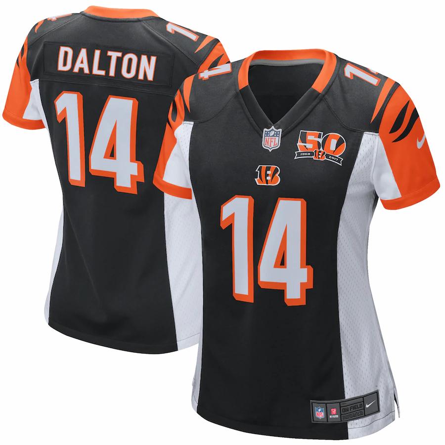 Andy Dalton Cincinnati Bengals Nike Womens 50th Anniversary Patch Game Jersey Black