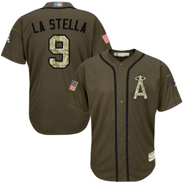Angels Of Anaheim 9 Tommy La Stella Green Salute To Service Stitched Baseball Jersey