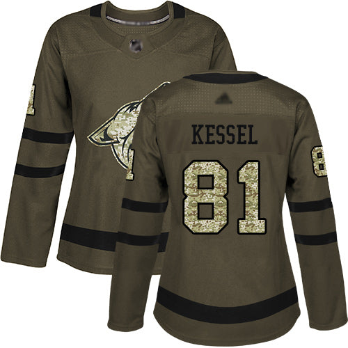 Arizona Coyotes 81 Phil Kessel Green Salute To Service Womens Stitched Hockey Jersey