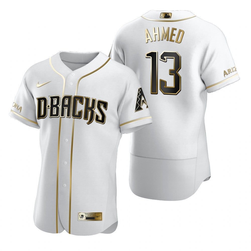 Arizona Diamondbacks 13 Nick Ahmed Mlb Golden Brandedition White Jersey Gift For Diamondbacks Fans
