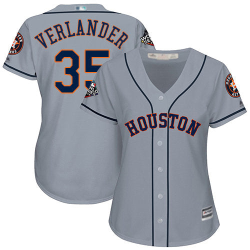 Astros 35 Justin Verlander Grey Road 2019 World Series Bound Womens Stitched Baseball Jersey