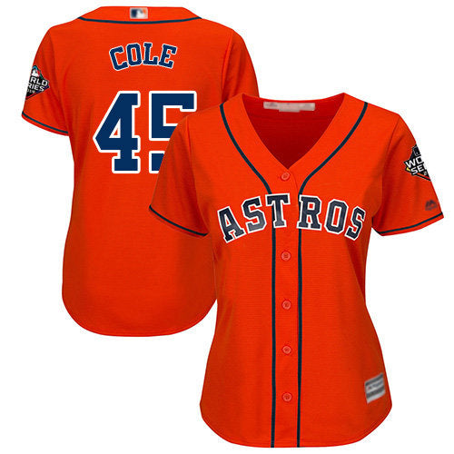 Astros 45 Gerrit Cole Orange Alternate 2019 World Series Bound Womens Stitched Baseball Jersey