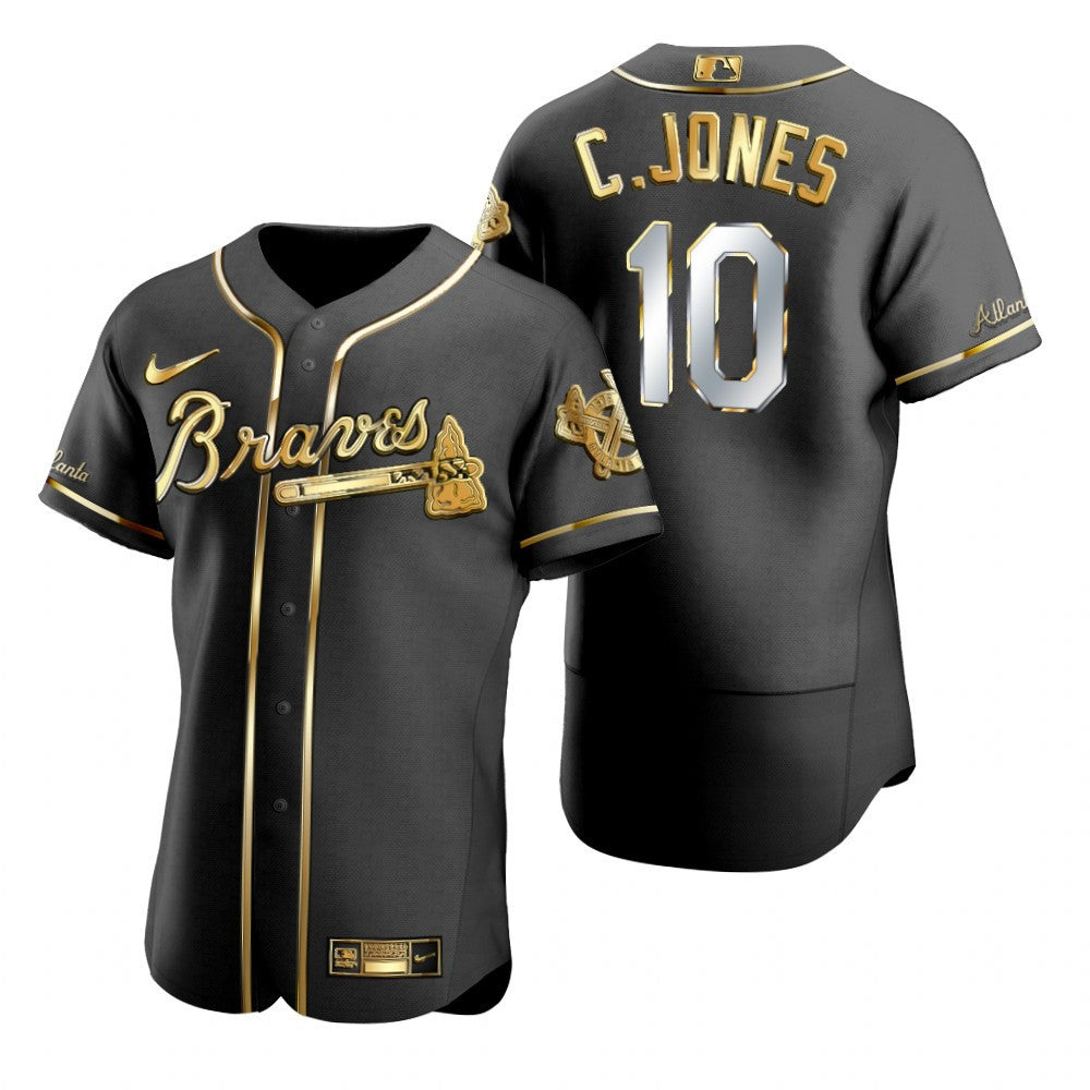 Atlanta Braves 10 Chipper Jones Mlb Golden Brandedition Black Jersey Gift For Braves Fans