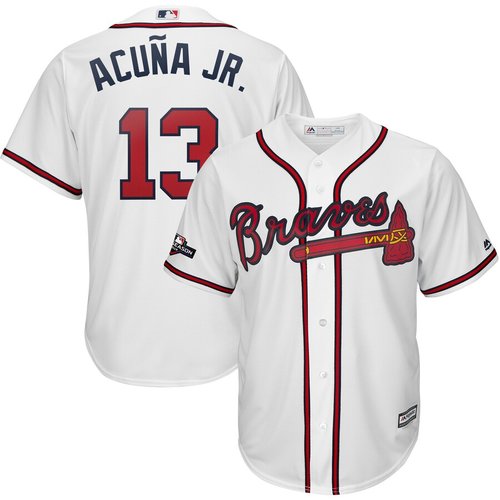 Atlanta Braves 13 Ronald Acuna Jr Majestic 2019 Postseason Official Cool Base Player White Jersey
