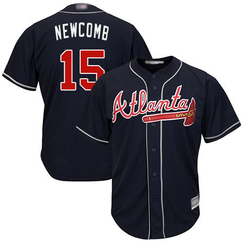 Atlanta Braves 15 Mens Sean Newcomb Replica Navy Blue Alternate Cool Base Baseball Jersey