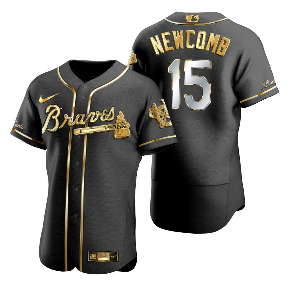 Atlanta Braves 15 Sean Newcomb Mlb Golden Brandedition Black Jersey Gift For Braves Fans