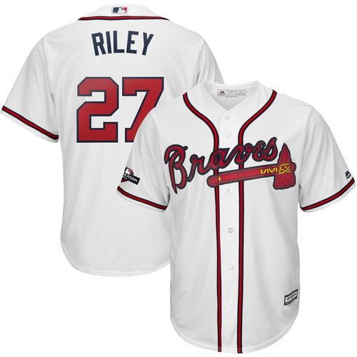 Atlanta Braves 27 Austin Riley Majestic 2019 Postseason Official Cool Base Player White Jersey