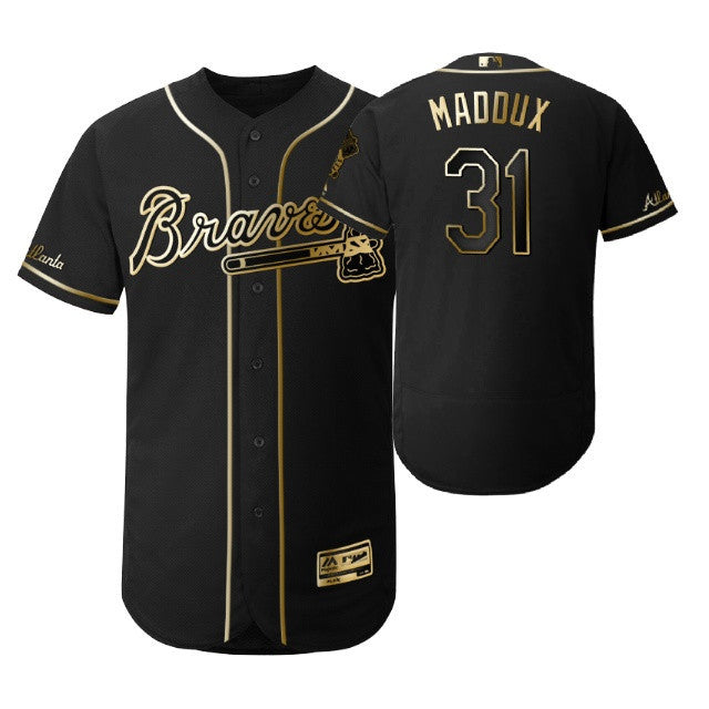 Atlanta Braves 31 Greg Maddux Mlb 2019 Golden Brandedition Black Jersey Gift For Braves Fans