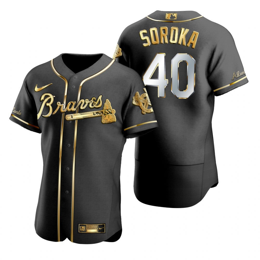 Atlanta Braves 40 Mike Soroka Mlb Golden Brandedition Black Jersey Gift For Braves Fans
