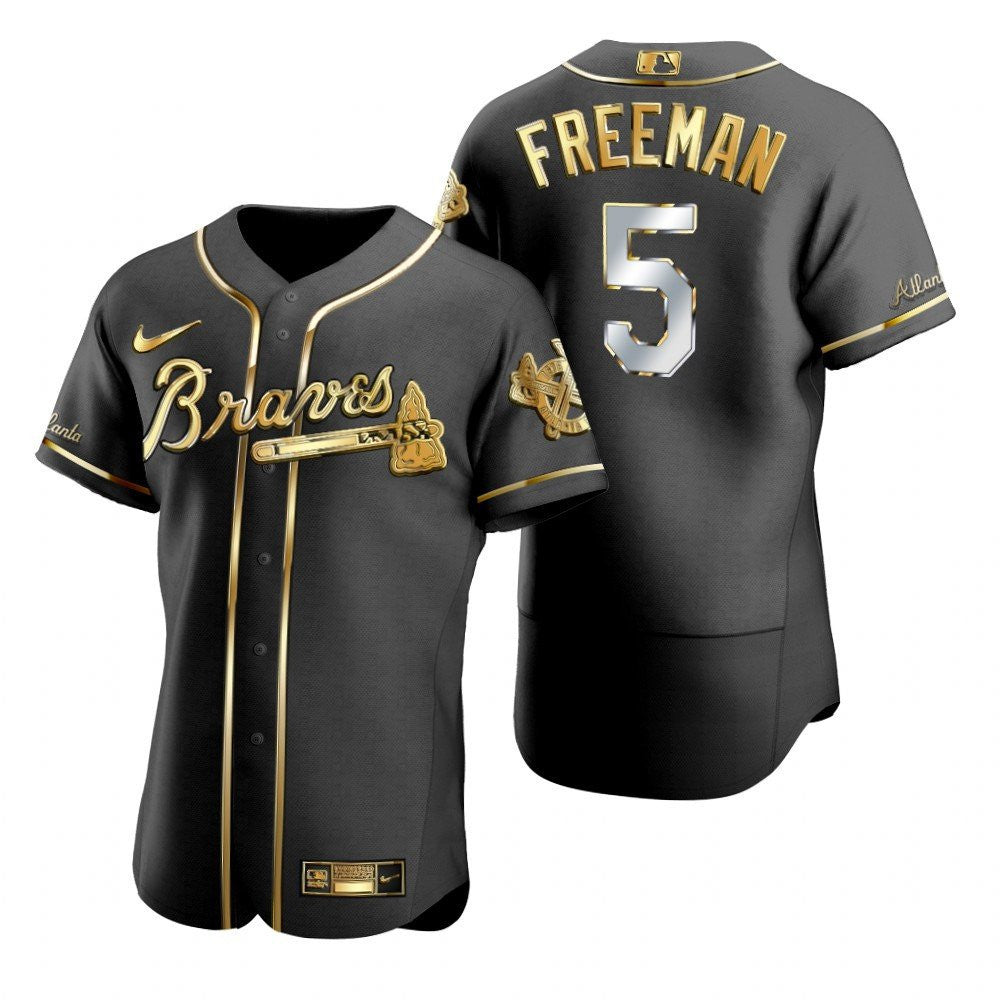 Atlanta Braves 5 Freddie Freeman Mlb Golden Brandedition Black Jersey Gift For Braves Fans