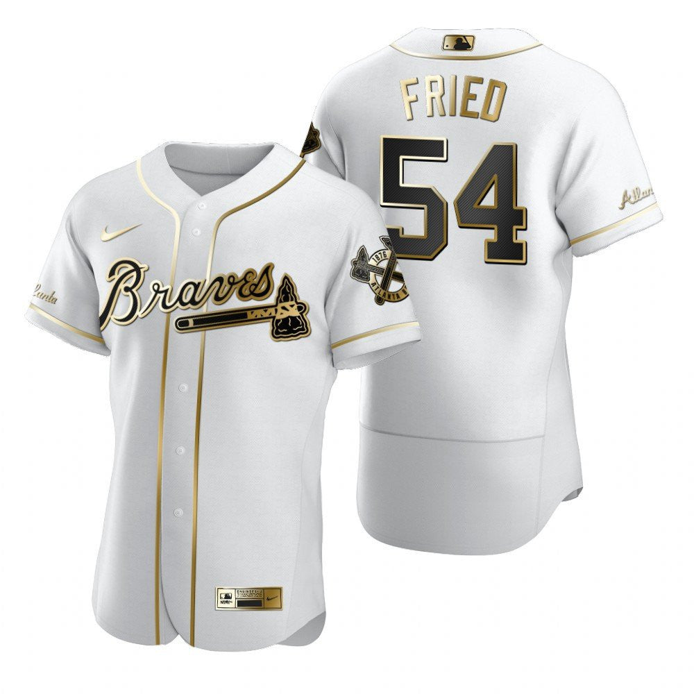Atlanta Braves 54 Max Fried Mlb Golden Brandedition White Jersey Gift For Braves Fans