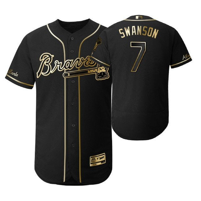 Atlanta Braves 7 Dansby Swanson Mlb 2019 Golden Brandedition Black Jersey Gift For Braves Fans