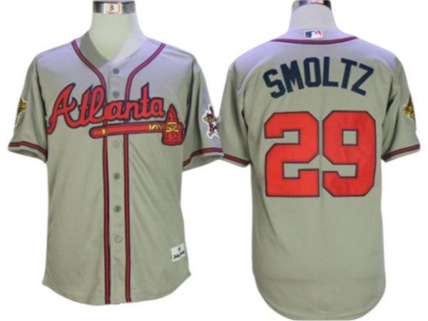 Atlanta Braves #29 John Smoltz 1995 Throwback Jersey Gray