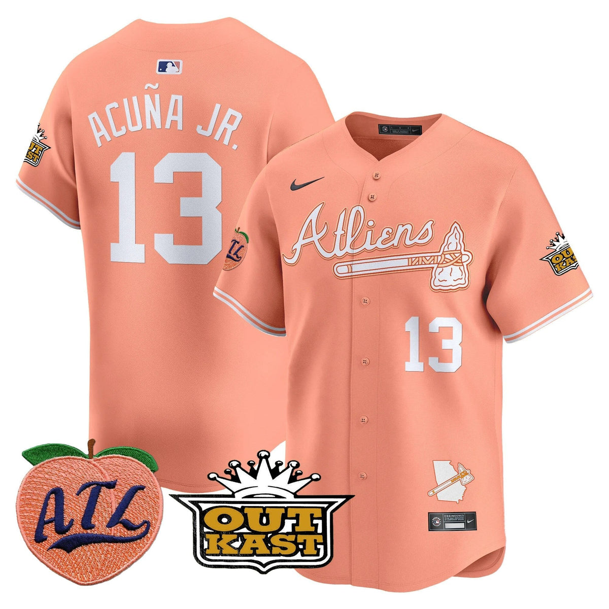 Atlanta Braves Atliens & Peach Vapor Premier Limited Jersey All Stitched