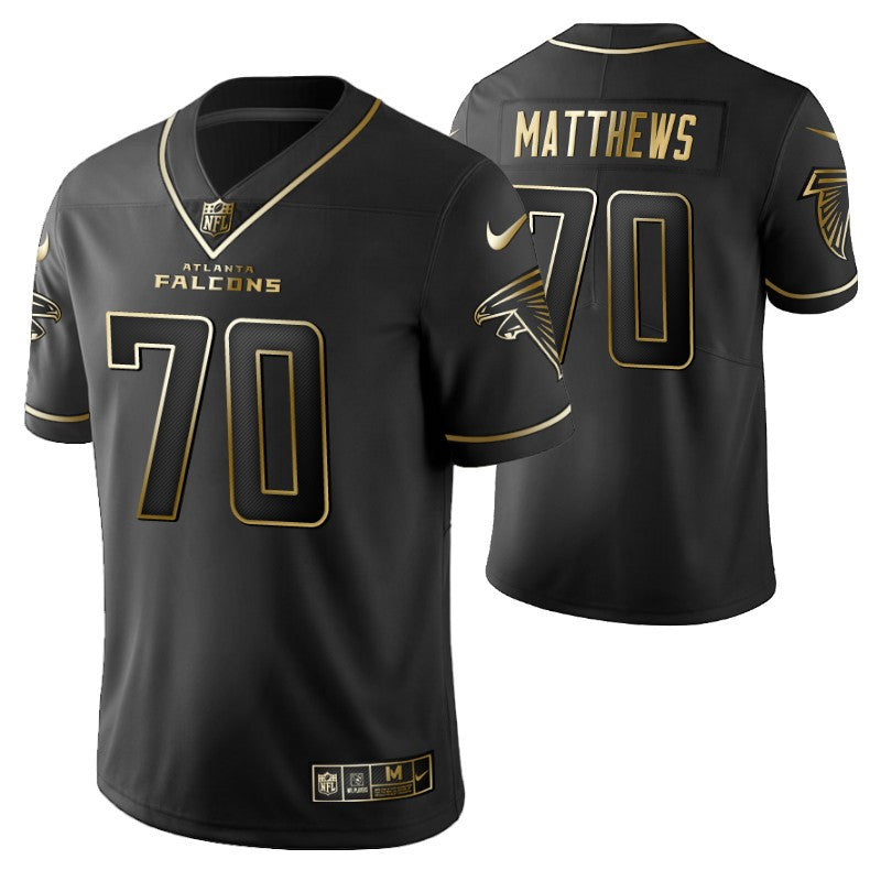 Atlanta Falcons Jake Matthews 70 2021 Nfl Golden Brandedition Black Jersey Gift For Falcons Fans