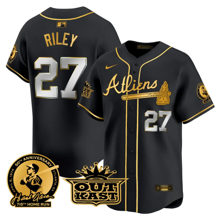 Austin Riley Jersey #27 Atlanta Braves Atliens Hank Aaron Patch Limited Stitched