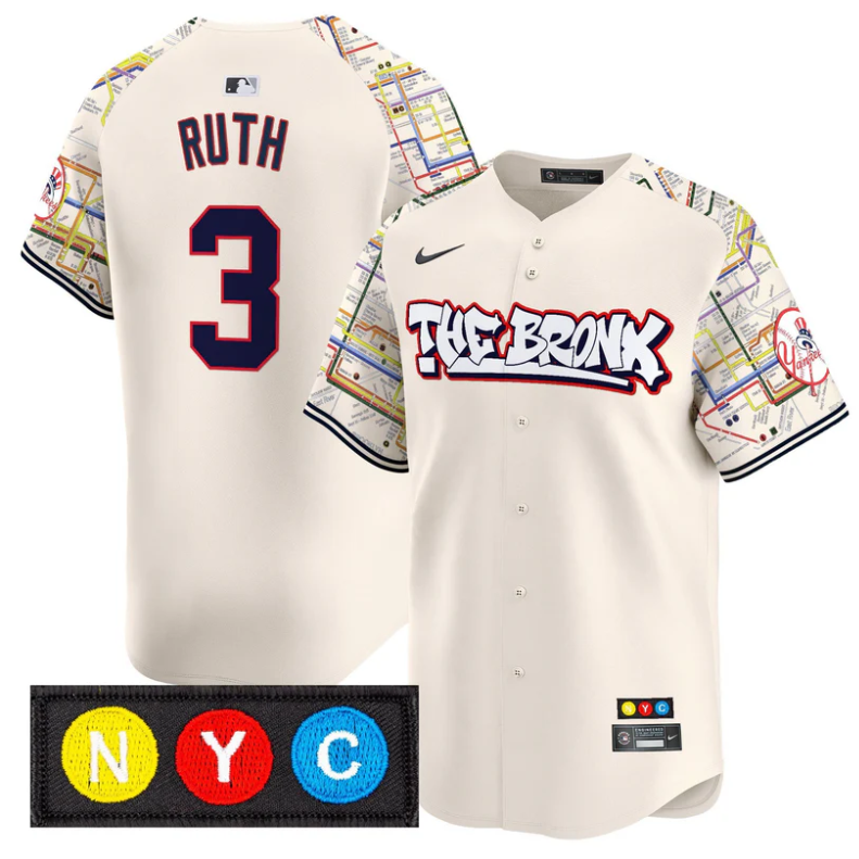 Babe Ruth Jersey #3 New York Yankees The Bronx Subway Style Premier Stitched