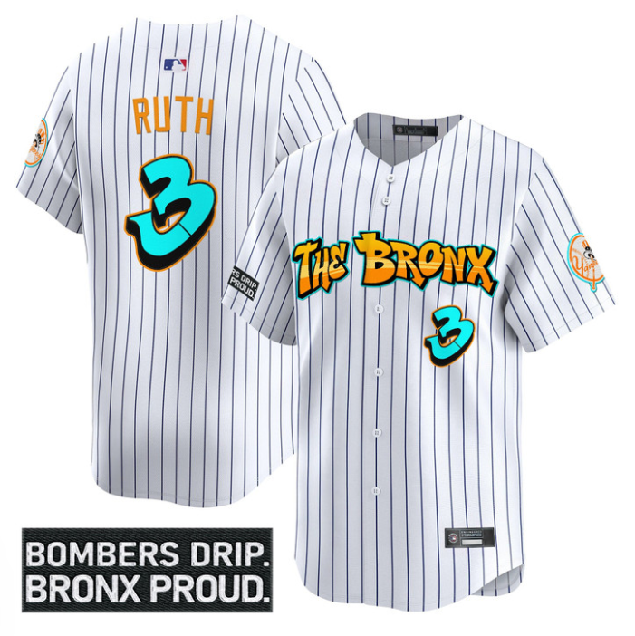 Babe Ruth Jersey #3 Yankees Graffiti Bronx Bombers Edition Stitched White