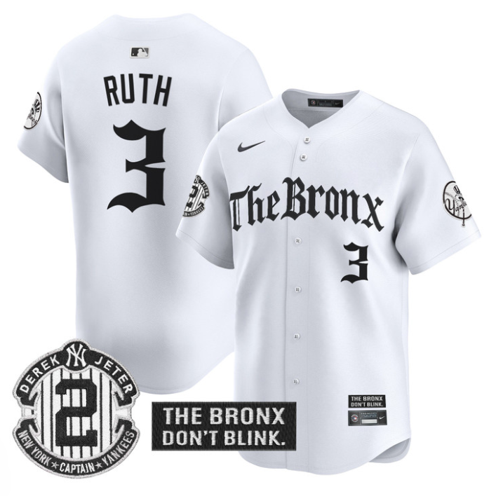 Babe Ruth Jersey #3 Yankees The Bronx Gothic Ink Drop Edition Stitched White