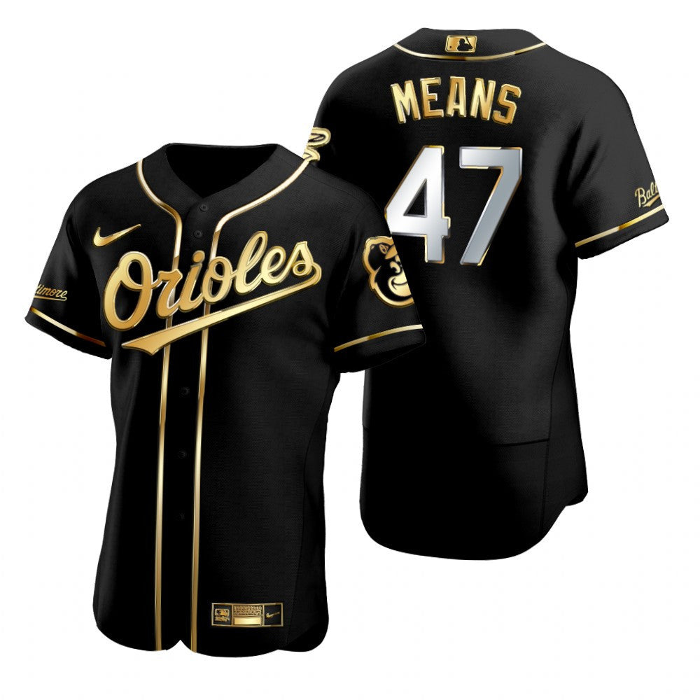 Baltimore Orioles 47 John Means Mlb Golden Brandedition Black Jersey Gift For Orioles Fans