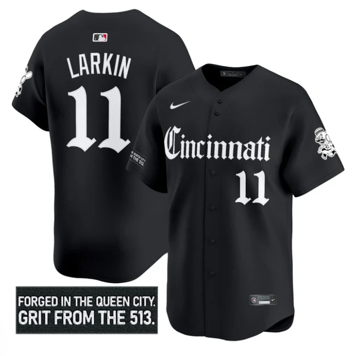 Barry Larkin Jersey #11 Cincinnati Reds Gothic Queen City Edition