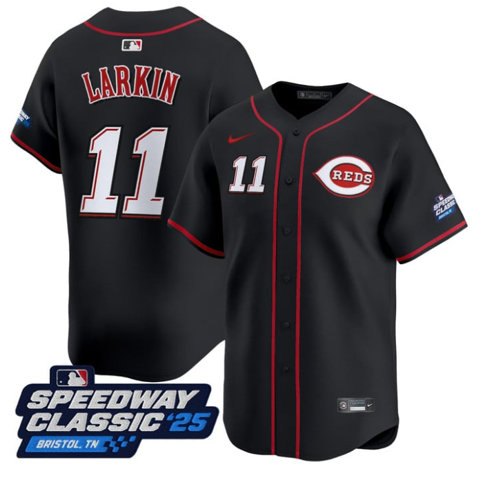 Barry Larkin Jersey #11 Cincinnati Reds Speedway Classic Stitched Black