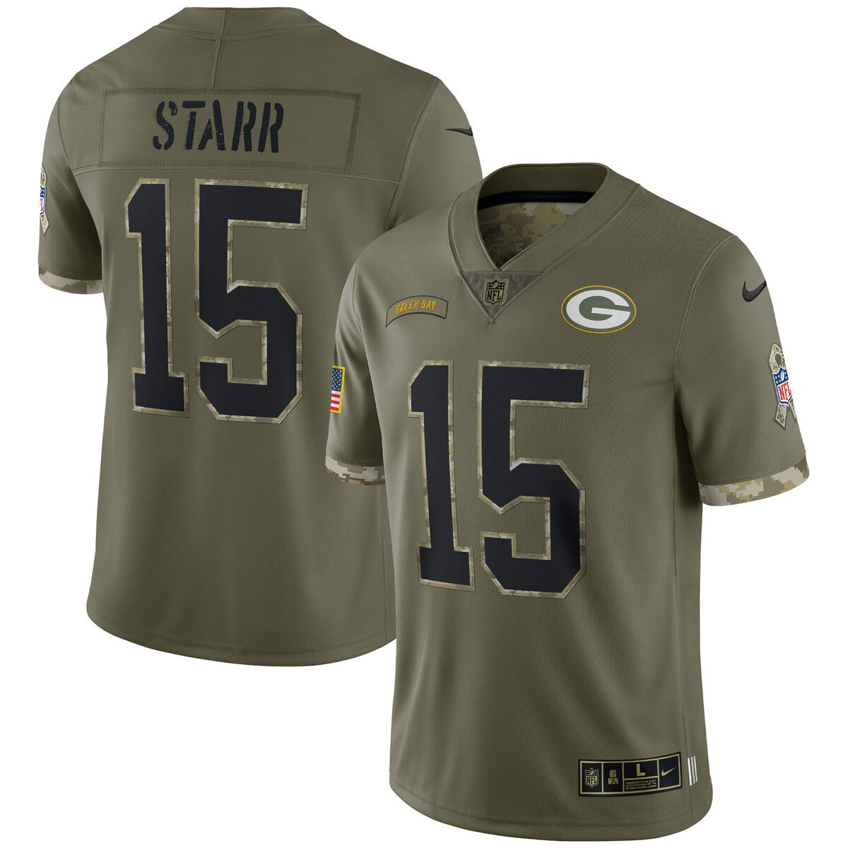 Bart Starr Green Bay Packers 2022 Salute To Service Retired Player Limited Jersey Olive